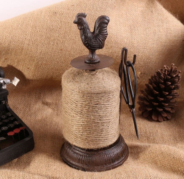 Cast Iron Rooster String Holder with Scissors Carousel 1