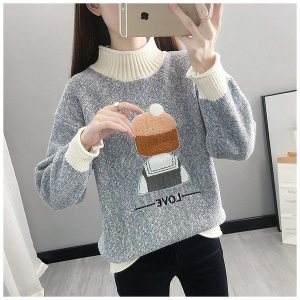 Women Turtleneck Pullover Sweater Autumn Winter Cartoon Knitted Carousel 1