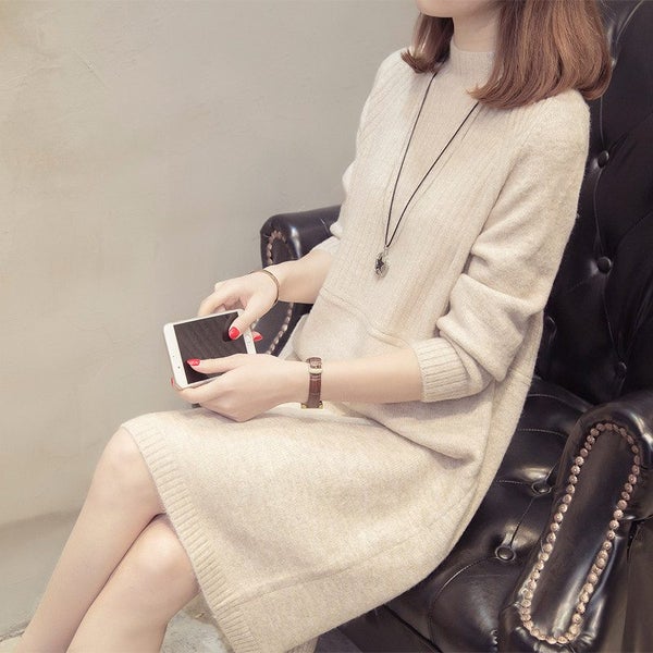 IOQRCJV Turtleneck Sweater Dress Women Fashion Autumn Winter Knitted Carousel 1