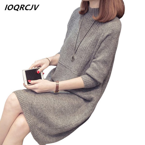 IOQRCJV Turtleneck Sweater Dress Women Fashion Autumn Winter Knitted Carousel 2