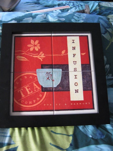 Decorative ceramic tile tray, japanese style with black lacquer 38cm squared Carousel 1