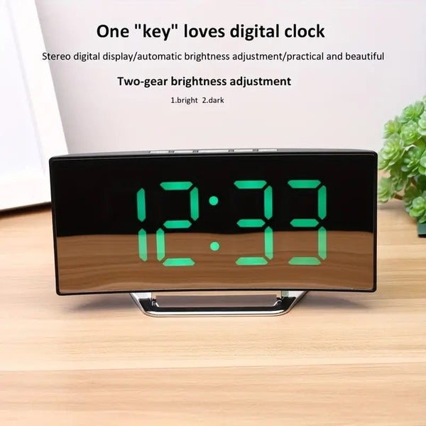 CURVED LED MIRROR CLOCK USB POWERED LARGE GREEN DISPLAY Carousel 1