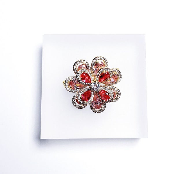 (Crystal Brooch) Silver Pink Brooch Flower Brooch BHBZ35LY-6 Carousel 2