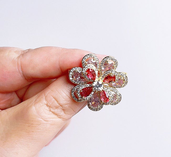 (Crystal Brooch) Silver Pink Brooch Flower Brooch BHBZ35LY-6 Carousel 1