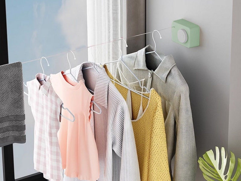 Retractable Clothesline Wall Mounted Laundry Clothes Line Indoor Outdoor Green Carousel 2