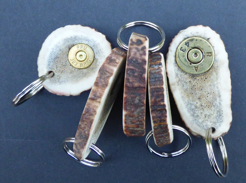 Key Ring - Deer antler with 2 inert shell cases inserted Carousel 1