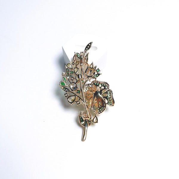 (Crystal Brooch)Silver Green Rose Brooch BHBZ36LY-13 Carousel 2