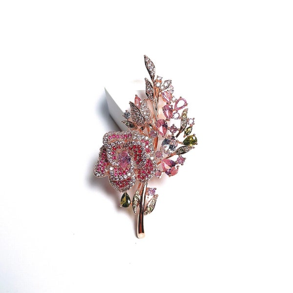 (Crystal Brooch) Silver Red Rose Brooch BHBZ36LY-14 Carousel 1