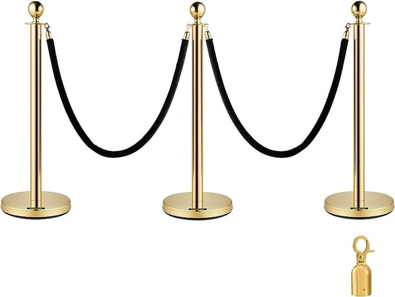 Crowd Control Queue Belt Barrier Fence/ Adjustable/ gold brass/ Isolation 1 pair Carousel 2