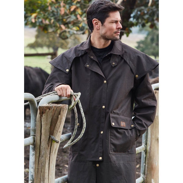 Burke & Wills Mens Balranald Oilskin Long Coat Carousel 2