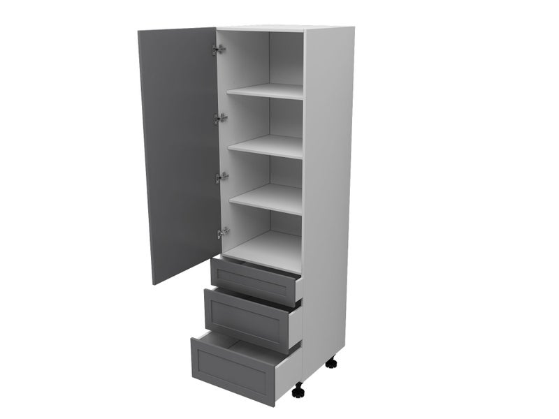 Kitchen Cabinet Flat Pack Pantry with three drawers - 600mm Wide, Shaker style Carousel 1