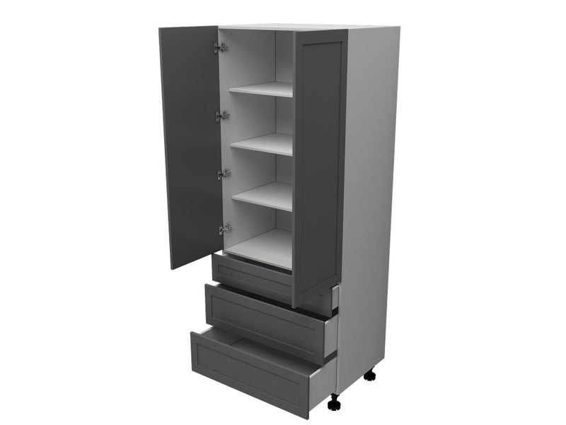 Kitchen Cabinet Flat Pack Pantry with three drawers - 900mm Wide, Shaker style Carousel 1