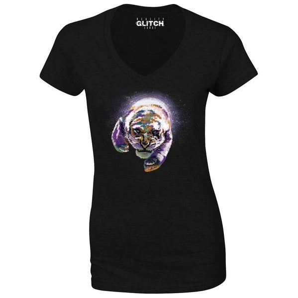 Reality Glitch Space Tiger Womens T-Shirt - V-Neck Carousel 1