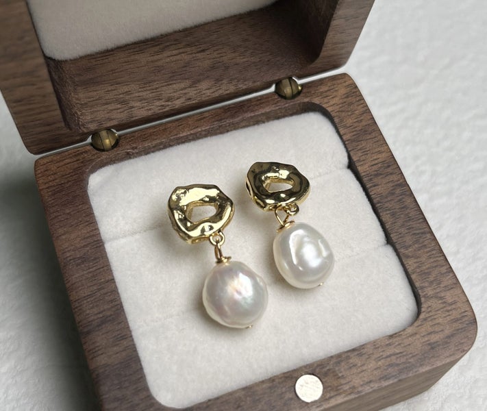 (100% Natural Pearl) Baroqu Pearl Drop Earrings EBZ10JX-162934719212033113