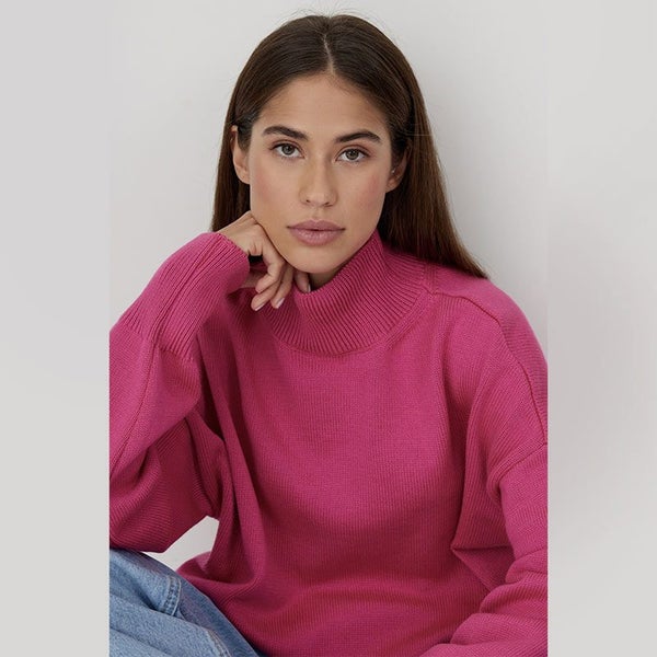 Fashion Turtleneck Knitwear Sweater For Women Loose Fit Raglan Carousel 1