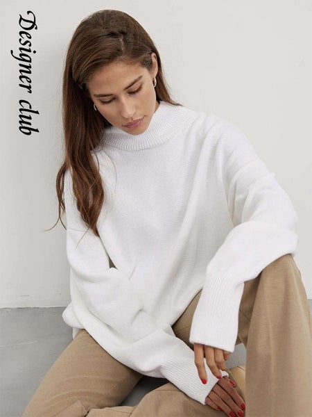 Fashion Turtleneck Knitwear Sweater For Women Loose Fit Raglan Carousel 2