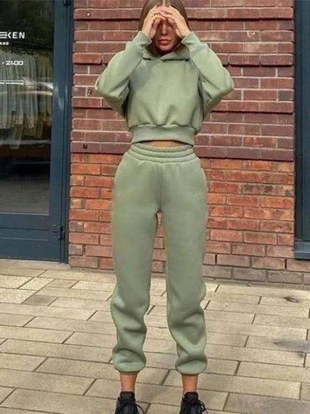 Cropped Hooded Tracksuit 2 Piece Set Female Fashion Long Sleeve Carousel 1