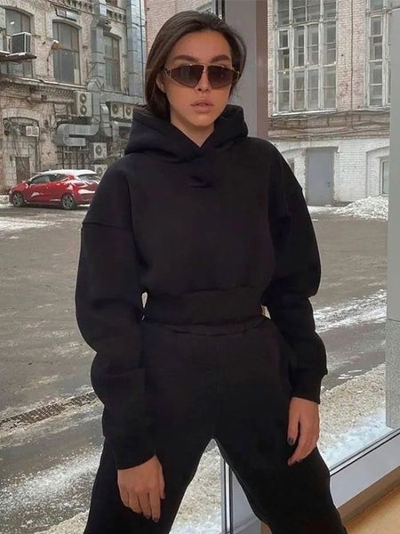 Cropped Hooded Tracksuit 2 Piece Set Female Fashion Long Sleeve Carousel 6