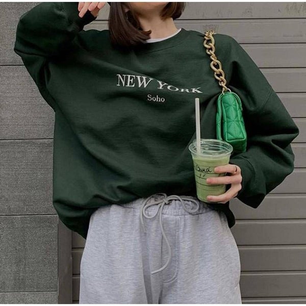Loose O-Neck Letter Sweatershirt Women Causal Printing Pullover Carousel 1
