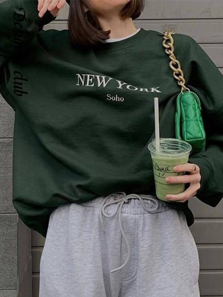 Loose O-Neck Letter Sweatershirt Women Causal Printing Pullover Carousel 2
