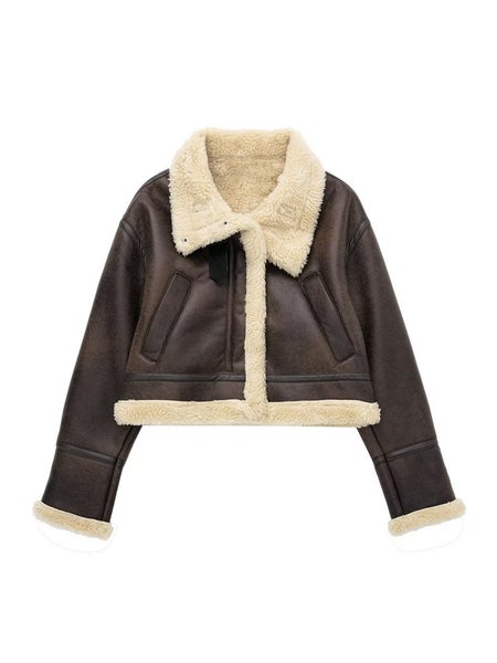 TRAF Women Fashion Thick Warm Faux Shearling Jacket Coat Vintage Long Carousel 1