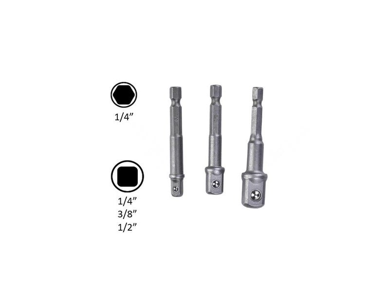 PTN 3pcs Hex to Square Drive Adaptor 1/2 3/8 1/4 Power Bit Socket Impact Wrench Carousel 1