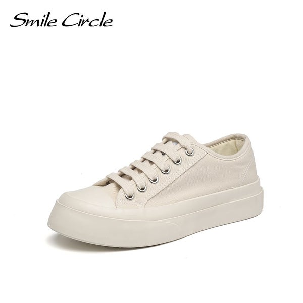 Smile Circle Chunky Sneakers Women Flat Platform Canvas Shoes Spring Carousel 2