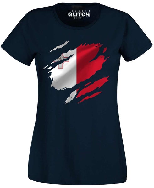 Reality Glitch Torn Malta Flag Womens T-Shirt Carousel 1