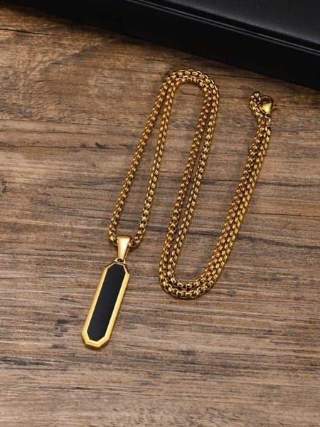 Men's Gold-toned Titanium Steel Onyx Pendant Necklace - LOW RESERVE! Carousel 1