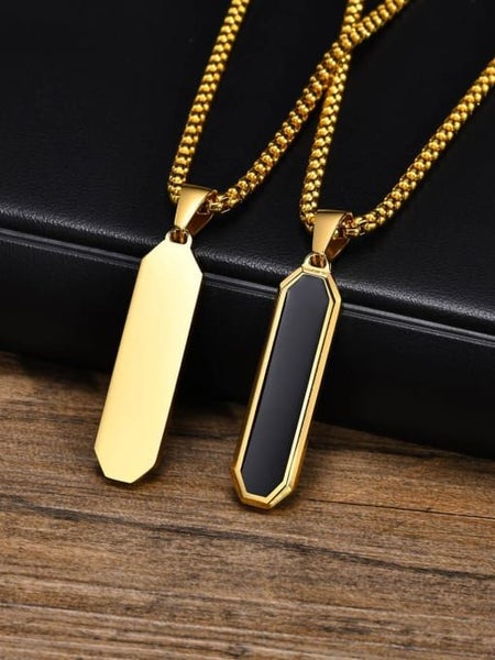 Men's Gold-toned Titanium Steel Onyx Pendant Necklace - LOW RESERVE! Carousel 2