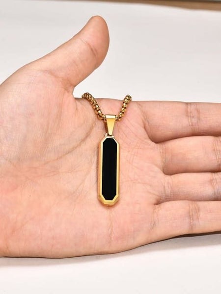 Men's Gold-toned Titanium Steel Onyx Pendant Necklace - LOW RESERVE! Carousel 3