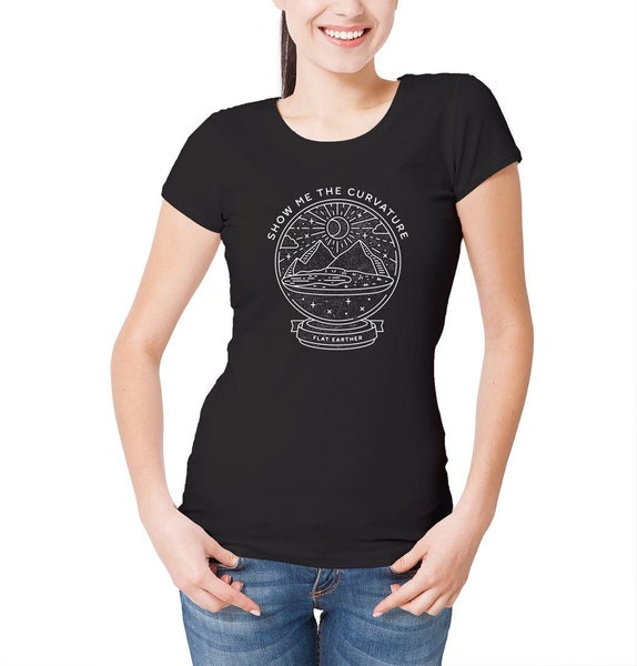 Reality Glitch Flat Earth Snow Globe - Show Me the Curvature Womens T-Shirt Carousel 1