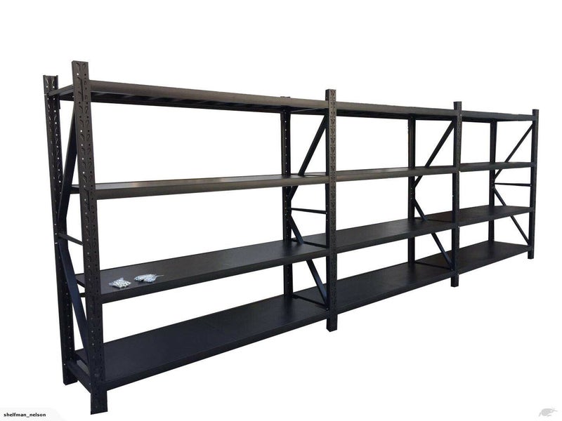 Heavy duty Shelving unit 6M(L) x 0.5M(W) x2M(H) 2400kg carry-Free Delivery black Carousel 1