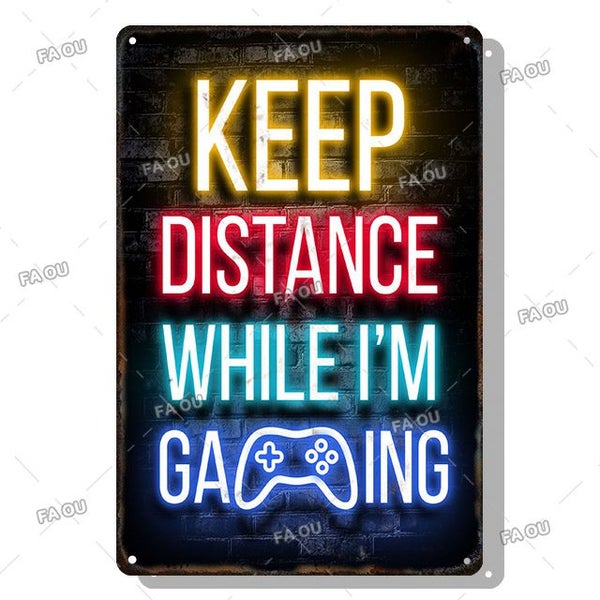 Gamepad Vintage Metal Poster Neon Light Glow Lettering Decorative Tin Carousel 1