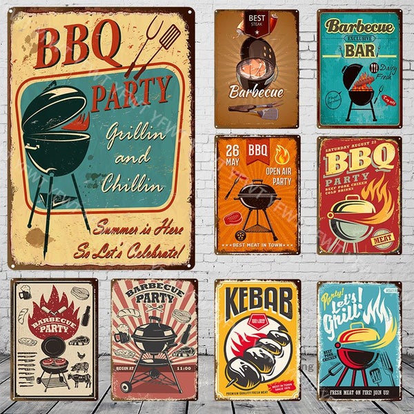 BBQ Grill Family Dinner Plaque Metal Vintage Bbq Tin Sign Restaurant Carousel 2