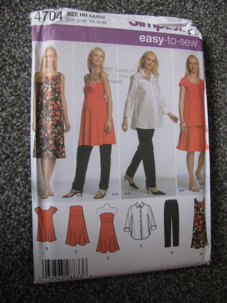 Simplicity 4704 - Maternity Shirt and Knit Dress/Tunic, Pants and Skirt Uncut Carousel 1