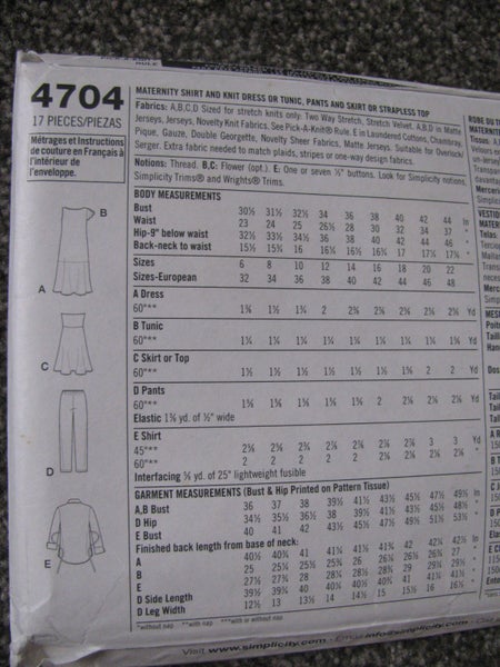 Simplicity 4704 - Maternity Shirt and Knit Dress/Tunic, Pants and Skirt Uncut Carousel 3
