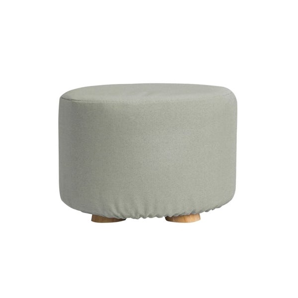 NZ LOCAL STOCK-Grey Fabric Ottoman Round Wooden Leg Foot Stool Carousel 1