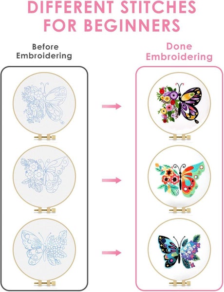 3 Sets Embroidery Starter Kit,Cross Stitch Set, Stamped Embroidery Kits Carousel 9