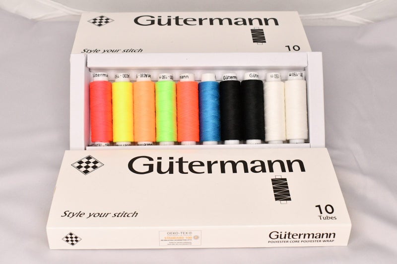 GUTERMANN POLYESTER CORESPUN THREADS M80 X 10 PACK 4 BRIGHT COLOURS Carousel 1
