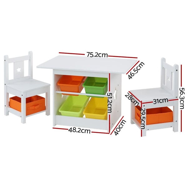 Keezi 3 Pcs Kids Table and Chairs Set Children Furniture Play Toys Storage Box Carousel 2