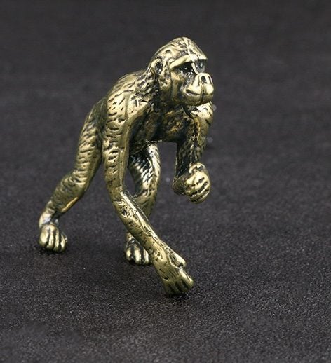 Brass Vintage collectable miniature sculpture carved brass Ape Carousel 2