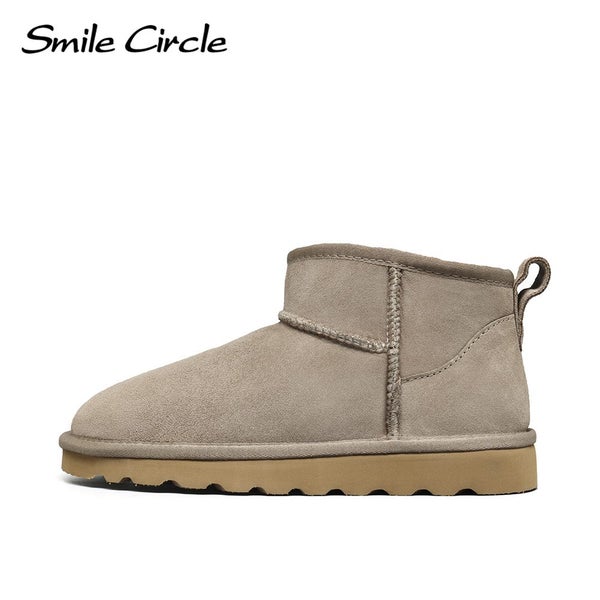 Smile Circle Mini Snow Boots Women Sheepskin Suede Leather Warm Carousel 1