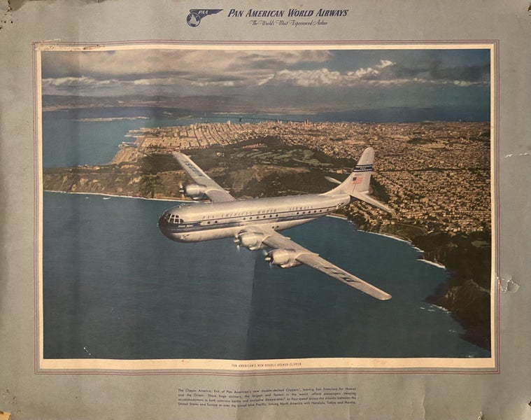 VINTAGE POSTER: Pan American World Airways - new double-decked Clipper 1949 Carousel 1