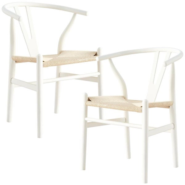 Anemone Set of 2 Wishbone Dining Chair Beech Timber Replica Hans Wenger - White Carousel 1