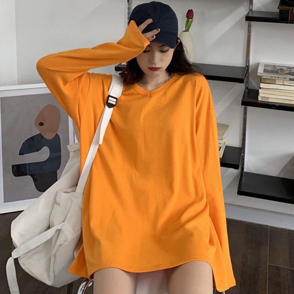 korean loose long sleeve tees women's autumn winter wild v-neck base Carousel 1