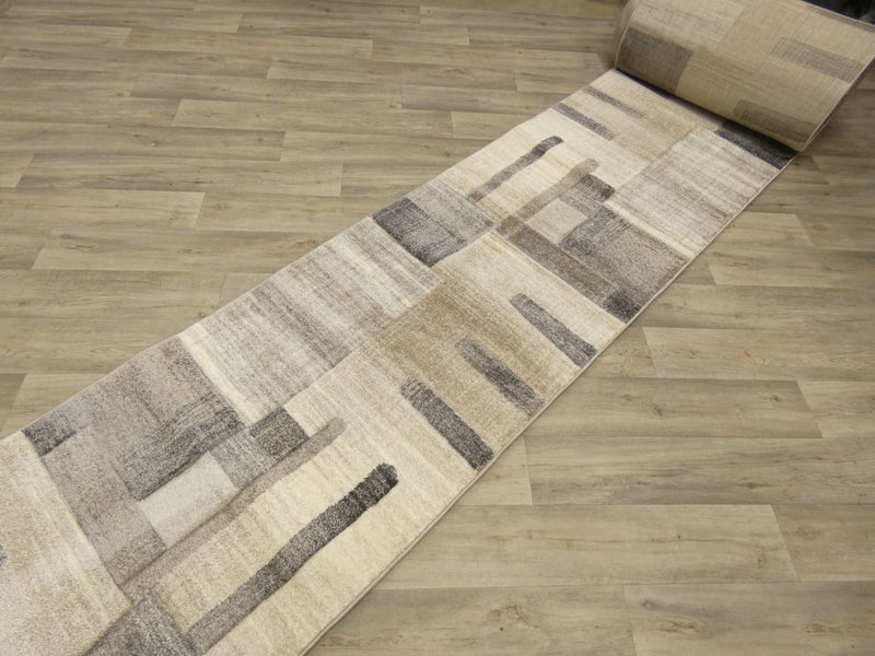 Aroha Abstract Modern Neutral Colour Turkish Hallway Runner 80cm Wide x Cut T... Carousel 1