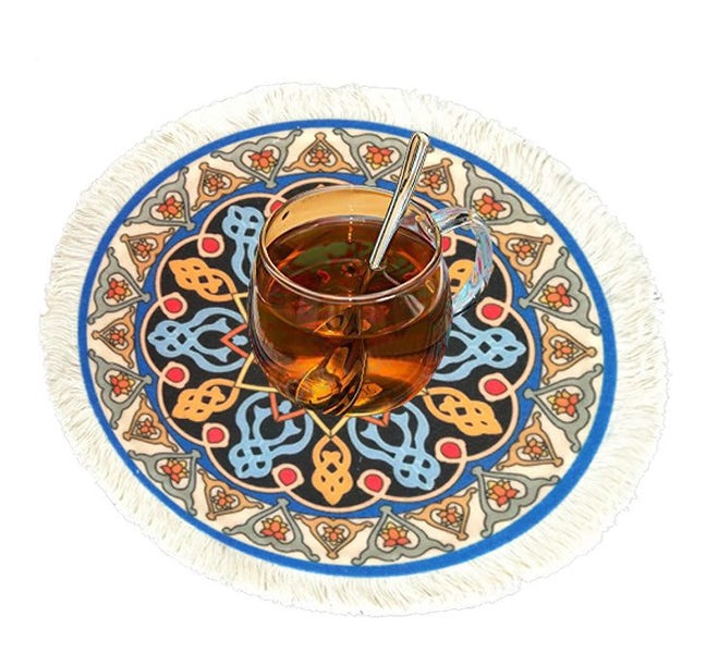 Round Persian Mini Woven Rug Mat Mousepad Retro Style Carousel 1