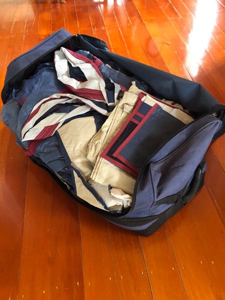 Big bag of large fabric pieces - rip-stop nylon, insect screen, long zips, etc Carousel 1