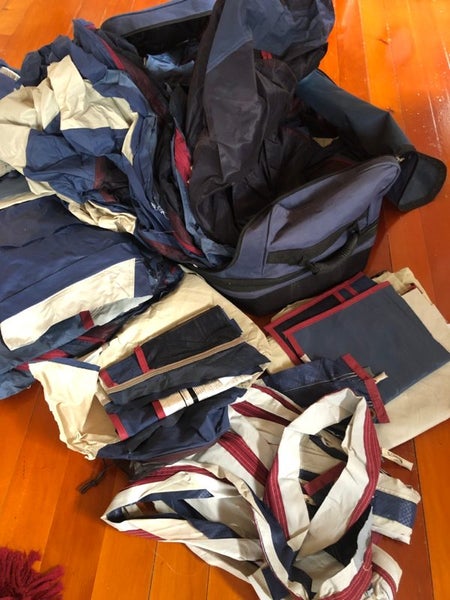 Big bag of large fabric pieces - rip-stop nylon, insect screen, long zips, etc Carousel 2